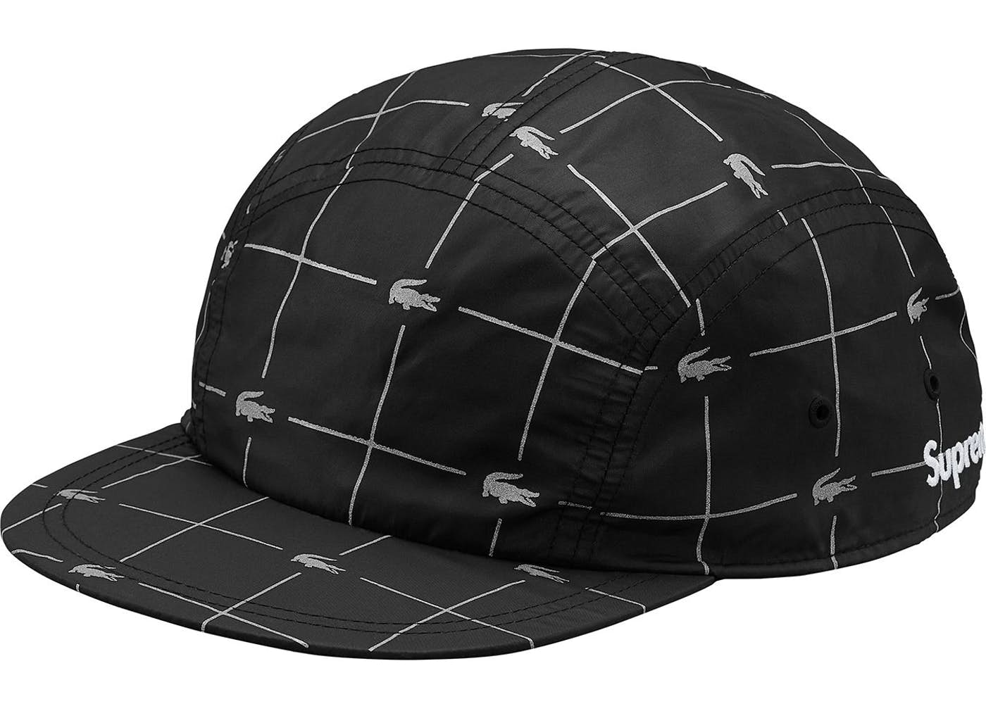 supreme lacoste reflective grid nylon camp cap black