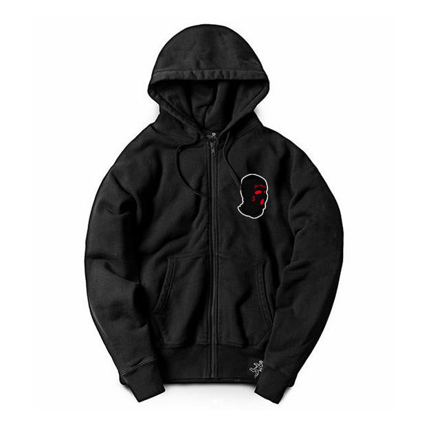 Red AJ11 Get Money Mask Chenille Zip-up Hoodie