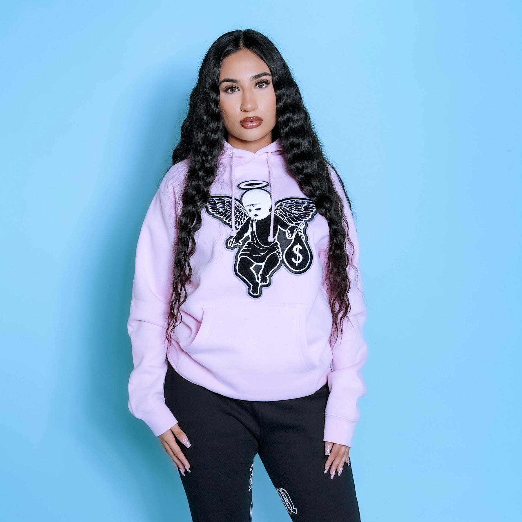 MM Ski Mask Angel Chenille Hoodie - HW PINK