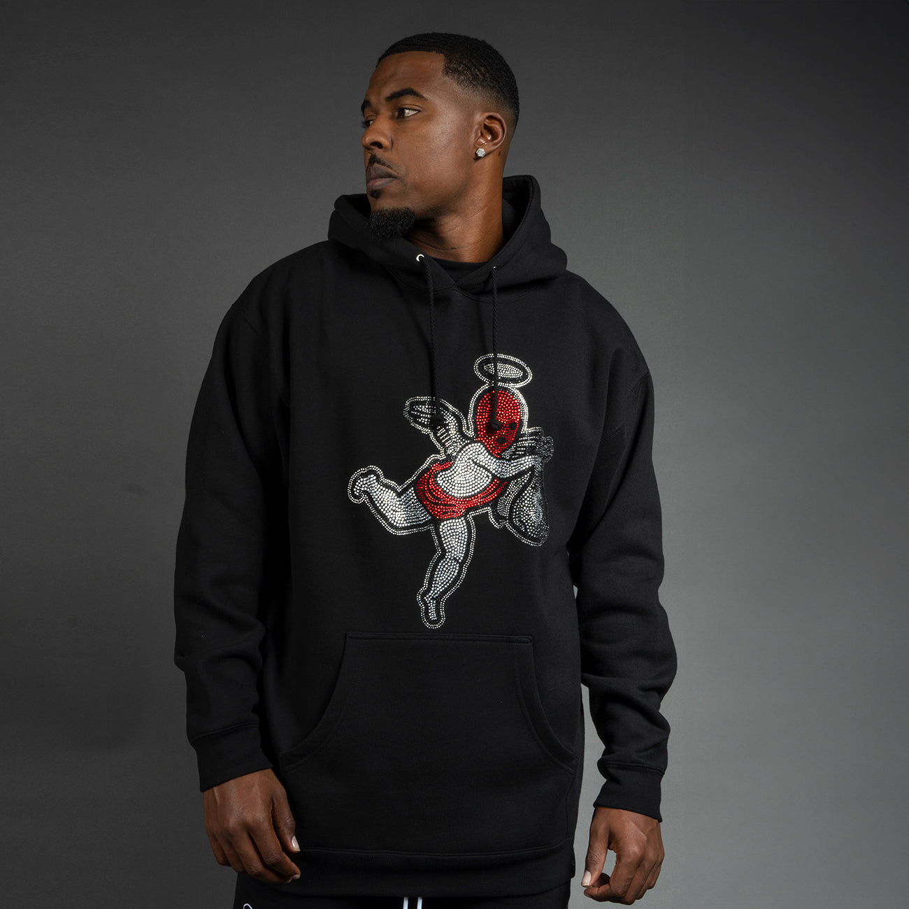 Rhinestone Red Ski Mask Angel Hoodie - HW