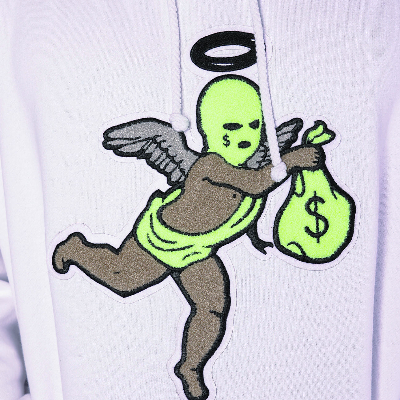 Neon Get Money Ski Mask Angel Chenille Patch Hoodie - HW