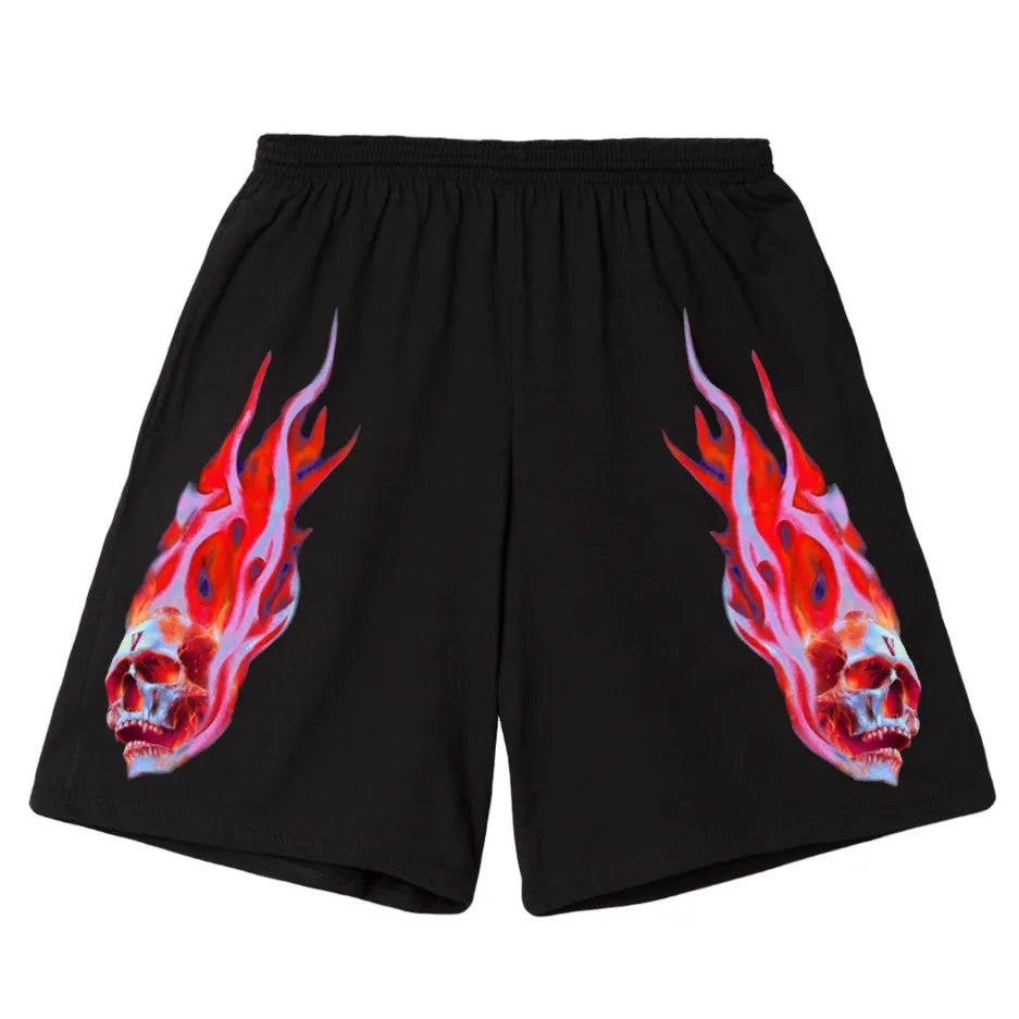 Vlone Skully Red Flame Black Short