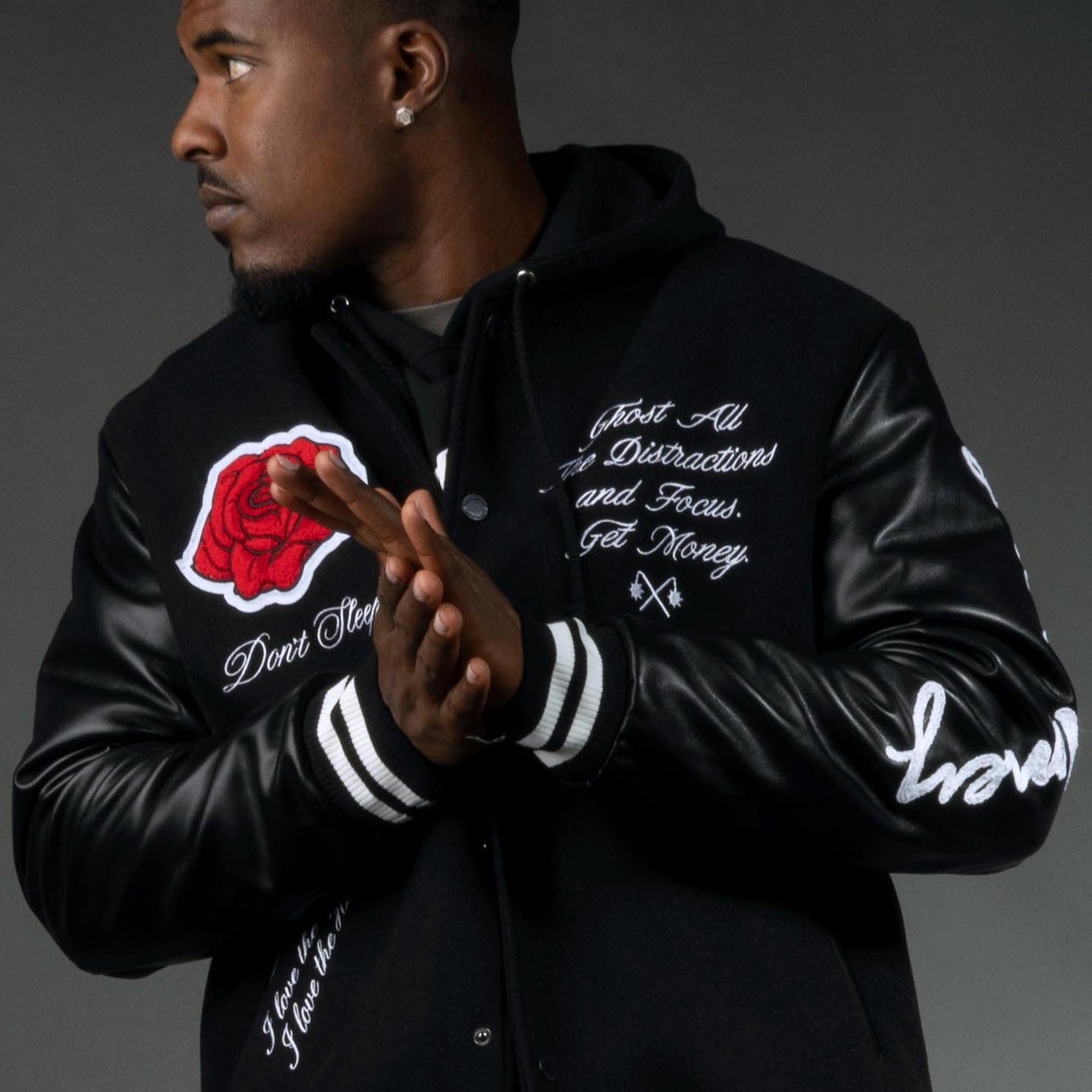 Rose Black Letterman Jacket